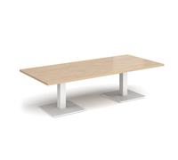 Brescia rectangular coffee table with flat square white bases 1800mm x 800mm - Kendal oak
