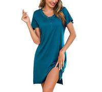 Bresdk Cotton Nghtdresses for Women uk Short Sleeve Nightshirt Soft Button Down Nursing Dress Loose Ladies Nighties Night Dress Blue L