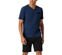 Bresdk Men's Short Pyjamas Cotton Summer Two Piece Soft Breathable 2 Piece Pyjamas Short Sleeves Casual Lightweight and Soft Blue Navy