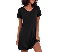 Bresdk Nighties for Women Soft Short Sleeve Nightdress Sleep Tee Short Sleeves Nightshirt Button Down Sleepwear Loungewear Black XXL
