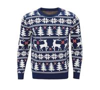 Bresdk Xmas Jumpers for Men Novelty Knitted Christmas Jumpers Reindeer Snowflake Crew Neck Xmas Sweatshirt for Men Christmas Party Outfits Blue