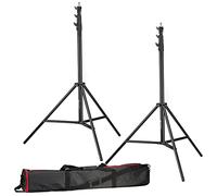 BRESSER 2x BR-TP280 PRO-1 tripod (280 cm) + bag | Two foldable aluminium stands, black powder coating, metal fittings, folded length 98 cm, shoulder carry bag for 3 stands