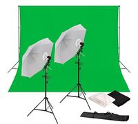 BRESSER BR-240B LED Daylight Set | 2 LED bulbs at 60 W and 5500 K, 2 diffuser umbrellas, white, black and chromakey green backdrops, stands up to 200 cm