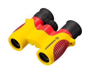 Bresser Junior 8810625 Children's Binoculars 6 x 21 Black/Red/Gold with Rubberised Surface, Dioptre Compensation, Centre Drive and Carry Strap