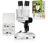 Bresser Junior Stereo Microscope 20x | Incident light microscope, 12 mineral samples, plastic view, adjustable eye relief, battery operated, for insects and coins