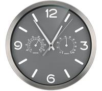 Bresser MyTime ND Radio-Controlled Wall Clock Thermo-Hygro with Silent Radio-Controlled Clock, Stainless Steel Frame and Display for Temperature and Humidity, Grey, 250 x 250 mm
