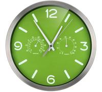 Bresser MyTime ND Radio-Controlled Wall Clock Thermo-Hygro with Silent Radio-Controlled Clock, Stainless Steel Frame and Display for Temperature and Humidity, Green, 250 x 250 mm