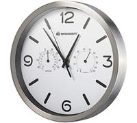 Bresser MyTime ND Radio Controlled Wall Clock Thermo-Hygro with Silent Radio-Controlled Movement, Stainless Steel Frame and Display for Temperature and Humidity, White