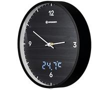 Bresser MyTime Wall Clock with Radio No Ticking Noise with 24 cm Dial, LED Second Display, Indoor Temperature and Silent Radio Controlled Clockwork, Black