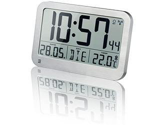 Bresser Optus MyTime MC LCD Digital Wall Clock Table Clock 225 x 150 mm with Thermometer Silver