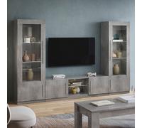 breta living room set with display cabinet in grey effect and led