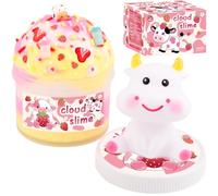 Bretohay Strawberry Cow Cloud Slime - Soft and Stretchy, Slime for Girls & Boys, Classroom Rewards, Birthday Gifts 7 oz., Scented for Kids, ASMR, Slime Charms, Fidget Toys