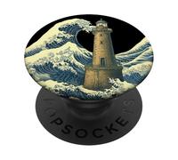 Breton Lighthouse The Great Wave off Kanagawa Hokusai Art PopSockets Adhesive PopGrip