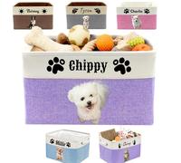 Bretonft Personalised Dog Toy Basket Custom Pet Basket with Name Logo Photo Customised Pet Toy Collapsible Organizer for Dog Cat Clothing Foods Dolls, Purple