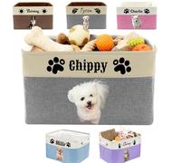 Bretonft Personalised Dog Toy Basket Custom Pet Basket with Name Logo Photo Customised Pet Toy Collapsible Organizer for Dog Cat Clothing Foods Dolls, Grey