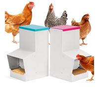 BREUAILY 10L Automatic Chicken Feeder, Gravity Poultry Feeding for Grit & Oyster Shell, Laying Hen Feeders for Better Egg Quality & Durable Coop Accessory, 2 Pack Metal Separate Dispenser for Chicken