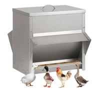 BREUAILY 25kg Automatic Chicken Feeder Galvanized Poultry Feeder with Lid and Stopper No Waste Chicken Feed Trough Weatherproof Outdoor Gravity Feeder for Chicken Duck Poultry
