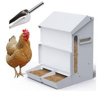 BREUAILY 25Lbs Automatic Chicken Feeder Galvanized Steel Poultry Feeder with Scoop No Waste Wall Mounted chicken Feeds Trough for Chicks Ducks Geese Turkeys