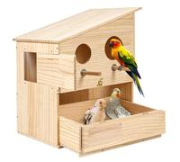 BREUAILY Extra Large Bird Nest Box Natural Wooden Budgie Nesting Box with Transparent Window and Perch Outdoor Hanging Parrots Mating Box for Finch Lovebirds Cockatiel Robins 40 * 30 * 50cm