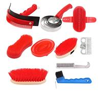 BREUAILY Horse Grooming Kit 10pcs Professional Horse Soft Massage Brush Kit Portable Horse Cleaning Tool Kit Horse Hair Brush Curry Comb Hoof Pick for Horse Cow Pony