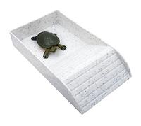 BREUAILY Large Tortoise Feeding Dish Plastic Anti Slip Tortoise Bath Dish with Ramp and Basking Platform Reptile Feeding Box Dish for Turtles Lizards Snakes (B)