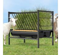BREUAILY Livestock Hay Feeder 2 in 1 Grain & Hay Feeder Heavy-Duty Steel Multiple Sided Goat Hay Rack Feeding up to 6-8 Goats for Cattle Sheep Horse Farm Sheds Pen 107 x 65 x 90 cm