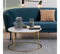 brevard white marble effect glass coffee table with gold frame