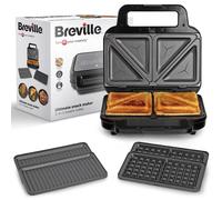 Breville 3-in-1 Sandwich Waffle & Panini Maker VST098 Silver, Compact