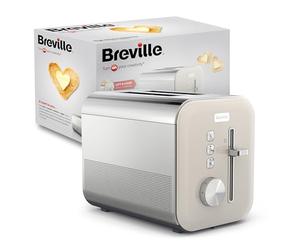 Breville High Gloss 2 Slice Toaster with High-Lift & Wide Slots | Cream & Stainless Steel [VTT967]