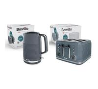 Breville VKT250 Grey Electric Kettle & VTR027 4-Slice Toaster in Silver Chrome