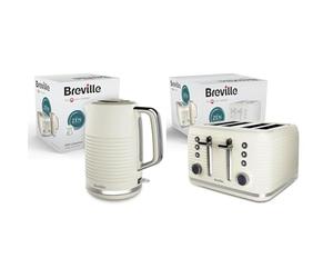 Breville Zen Electric Kettle and Zen 4-Slice Toaster | Cream & Silver Chrome [VKT251 + VTR028]