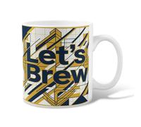 Brew Ceramic Coffee Mug, Modern Abstract Lines Geometric None Navy Novelty Hot Chocolate Mug with Handle Ideal for Friends Family Lovers Eldership Senior Co-Worker 11 Oz
