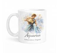 Brew Crew Gifts Aquarius Zodiac Ceramic Mug, White, 11 oz, Watercolour Design, Microwave and Dishwasher Safe, Zodiac Theme