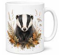 Brew Crew Gifts Badger Woodland Wildlife Ceramic Mug - Rustic Autumn Forest Animal Watercolour Tea & Coffee Cup Gift