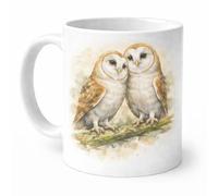 Brew Crew Gifts Barn Owl Pair Watercolour Mug, White Ceramic, 11 oz, Dishwasher Safe, Microwave Safe, Wildlife Theme, Woodland Companions