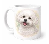 Brew Crew Gifts Bichon Frise Watercolour Mug, White Ceramic Coffee Cup with Dog Portrait, 11oz Dishwasher Safe