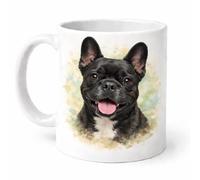 Brew Crew Gifts Black French Bulldog Mug, Watercolour Dog Design, White Ceramic Coffee Mug for Dog Lovers and Pet Parents