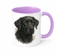 Brew Crew Gifts Black Labrador Watercolor Portrait Ceramic Mug, 11 oz, Microwave and Dishwasher Safe, Dog Lover Coffee Cup (Lilac)