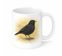 Brew Crew Gifts Blackbird Watercolour Ceramic Mug, 11oz, Dishwasher and Microwave Safe, British Garden Bird Design, Wildlife Art Theme