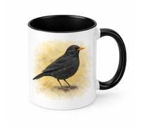 Brew Crew Gifts Blackbird Watercolour Ceramic Mug, 11oz, Dishwasher and Microwave Safe, British Garden Bird Design, Wildlife Art Theme (Black)