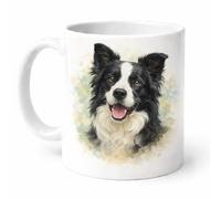 Brew Crew Gifts Border Collie Watercolour Portrait Mug, White Ceramic Coffee Cup, Dog Lover Gift for Collie Owners and Sheepdog Fans