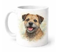 Brew Crew Gifts Border Terrier Mug, Watercolour Dog Portrait, White Ceramic, 11oz, Dishwasher and Microwave Safe