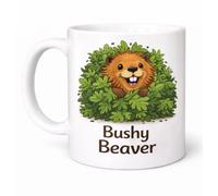 Brew Crew Gifts Bushy Beaver Ceramic Coffee Mug, White, 11 oz, Watercolour Animal Design, Dishwasher and Microwave Safe, Humorous Nature Theme