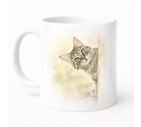 Brew Crew Gifts Cat Watercolour Mug, White Ceramic, 11 oz, Dishwasher Safe, Microwave Safe Art by Emma Caitlin