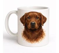 Brew Crew Gifts Chocolate Labrador Watercolour Mug, White Ceramic, 11 oz, Double-Sided Print, Dishwasher Safe, Contemporary Style, Hot Beverages