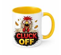 Brew Crew Gifts Cluck Off Funny Chicken Mug, 11oz Ceramic Coffee Mug, White with Humorous Chicken Design, Microwave and Dishwasher Safe (Yellow)