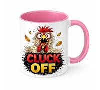 Brew Crew Gifts Cluck Off Funny Chicken Mug, 11oz Ceramic Coffee Mug, White with Humorous Chicken Design, Microwave and Dishwasher Safe (Pink)