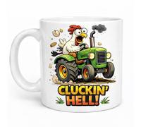 Brew Crew Gifts Cluckin' Hell Ceramic Mug, 11oz Premium White Coffee Cup, Funny Chicken Tractor Design, Dishwasher Safe, Gift for Farmers, Chicken Owners