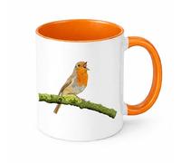 Brew Crew Gifts Coloured Pencil Robin Art Mug, Wildlife Illustration Coffee Cup, Ceramic, White, Bird Lover Gift (Orange)
