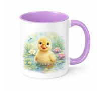 Brew Crew Gifts Cute Duckling Mug, Watercolour Baby Duck Ceramic Coffee Cup, Farmyard Animal Gift, 11oz (Lilac)